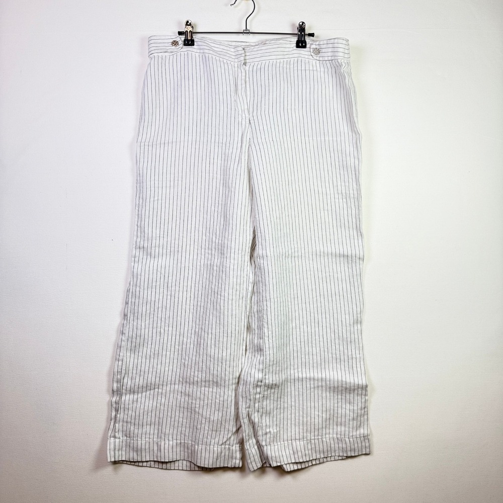 MICHAEL Michael‎ Kors White Pinstripe Linen Blend Wide Leg Pants Size 12